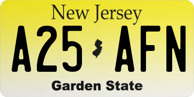 NJ license plate A25AFN