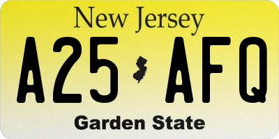 NJ license plate A25AFQ
