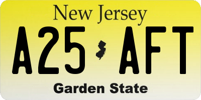 NJ license plate A25AFT
