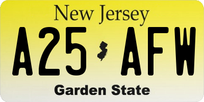 NJ license plate A25AFW