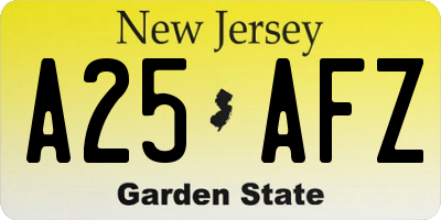 NJ license plate A25AFZ