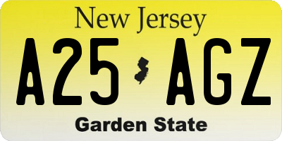 NJ license plate A25AGZ