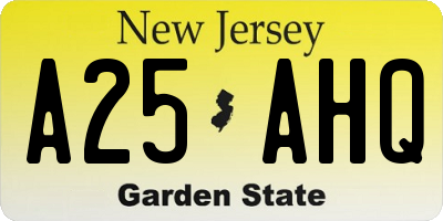 NJ license plate A25AHQ