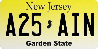 NJ license plate A25AIN