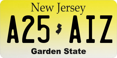 NJ license plate A25AIZ