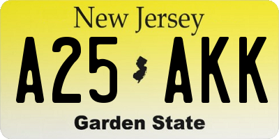 NJ license plate A25AKK