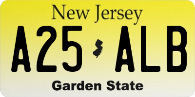 NJ license plate A25ALB