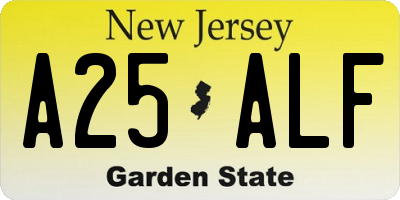 NJ license plate A25ALF