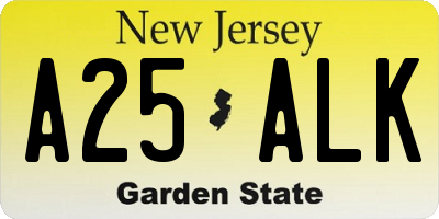 NJ license plate A25ALK