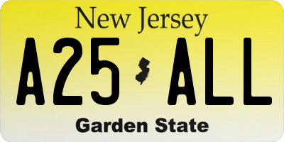NJ license plate A25ALL