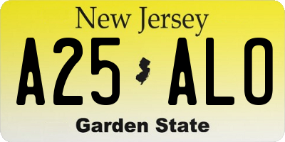 NJ license plate A25ALO