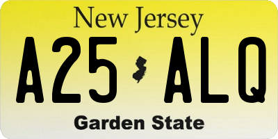 NJ license plate A25ALQ