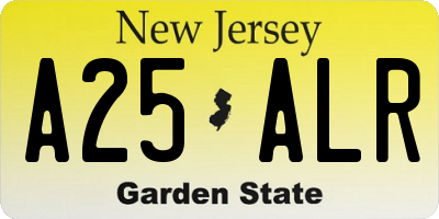 NJ license plate A25ALR