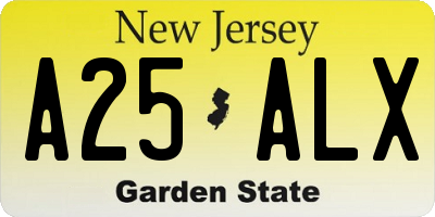 NJ license plate A25ALX