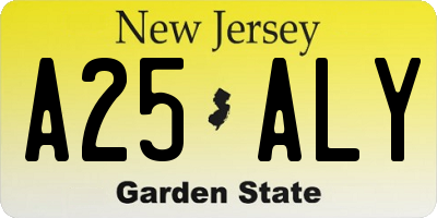 NJ license plate A25ALY