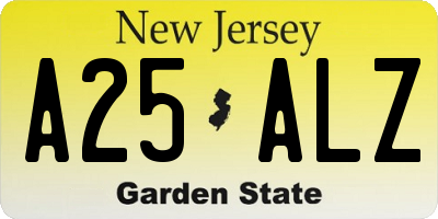 NJ license plate A25ALZ