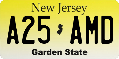 NJ license plate A25AMD