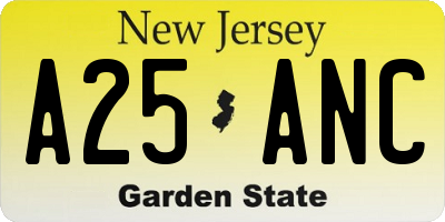 NJ license plate A25ANC