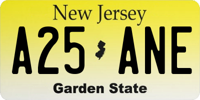NJ license plate A25ANE