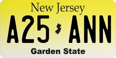 NJ license plate A25ANN
