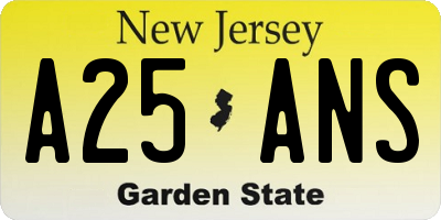 NJ license plate A25ANS