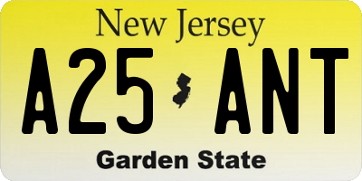 NJ license plate A25ANT