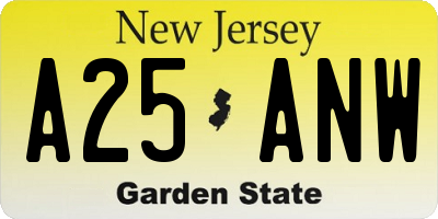 NJ license plate A25ANW