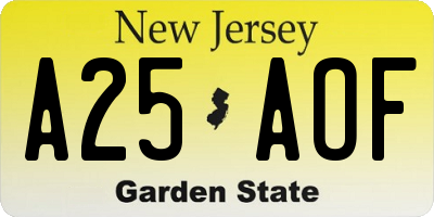 NJ license plate A25AOF
