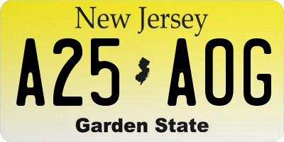 NJ license plate A25AOG