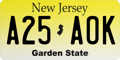 NJ license plate A25AOK