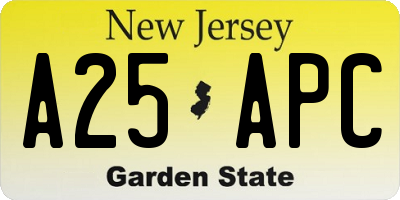 NJ license plate A25APC