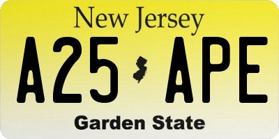 NJ license plate A25APE