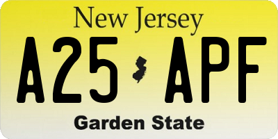 NJ license plate A25APF