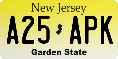 NJ license plate A25APK