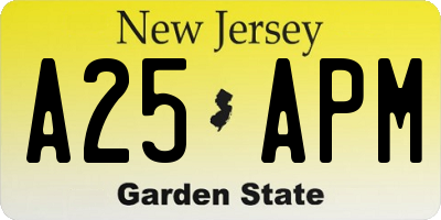 NJ license plate A25APM