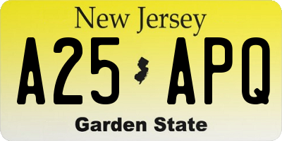 NJ license plate A25APQ