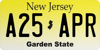 NJ license plate A25APR