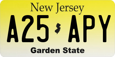 NJ license plate A25APY