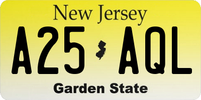 NJ license plate A25AQL
