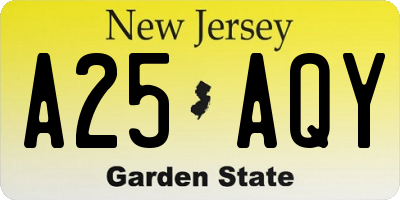NJ license plate A25AQY