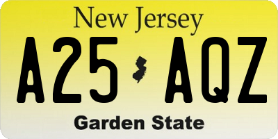 NJ license plate A25AQZ