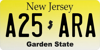 NJ license plate A25ARA