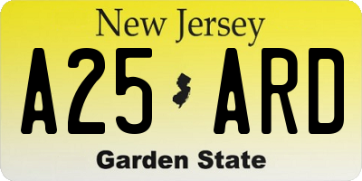 NJ license plate A25ARD