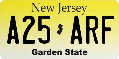 NJ license plate A25ARF