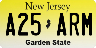 NJ license plate A25ARM