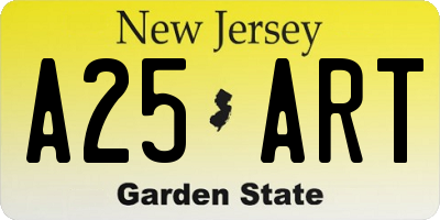 NJ license plate A25ART
