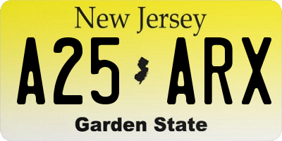 NJ license plate A25ARX