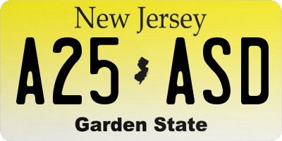 NJ license plate A25ASD