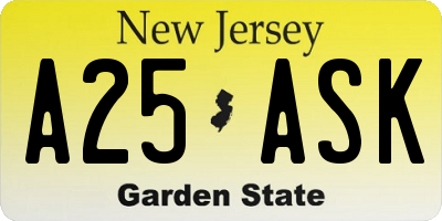 NJ license plate A25ASK
