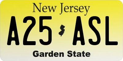 NJ license plate A25ASL